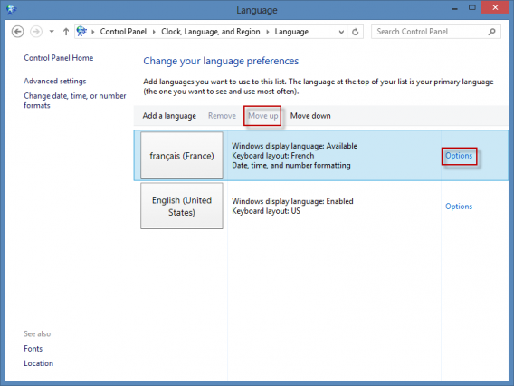 remonter langue Windows 8