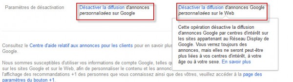 Réglage des annonces personalisées Gmail