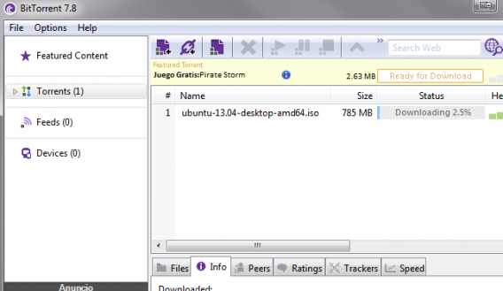 Capture d'écran BitTorrent