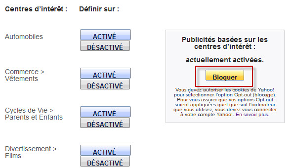 Réglages Yahoo!