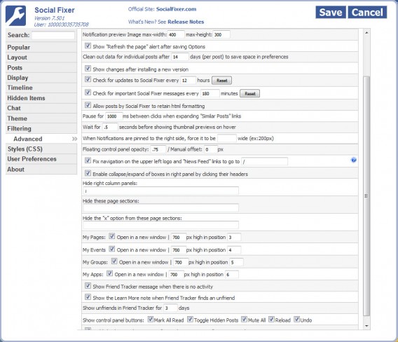 Facebook Social Fixer Options Avancées Facebook Social Fixer Options Avancées