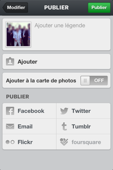 Instagram - Options d'exportation