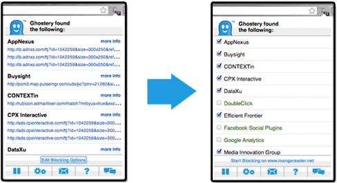 Ghostery identifie tous les cookies qui font un suivi des sites Web que vous visitez