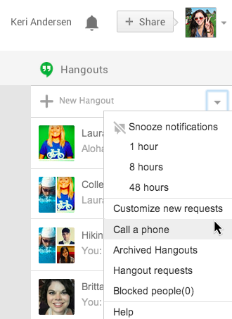 appels vocaux avec Hangout comme avec Skype