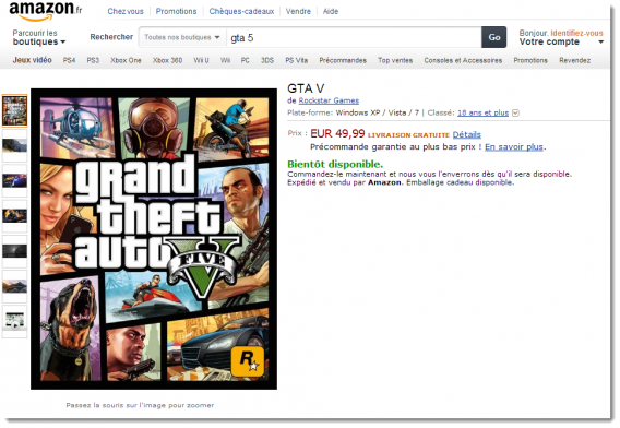 GTA V pour PC sur Amazon