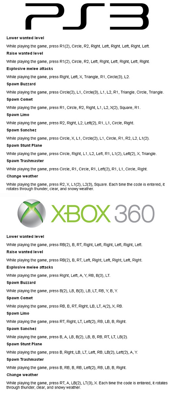 GTA5 cheat codes pour PS3 et Xbox 360
