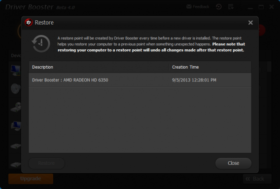 IOBit Driver Booster Restore Point