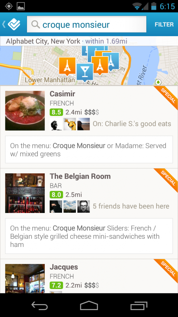 Menu des restaurants Foursquare