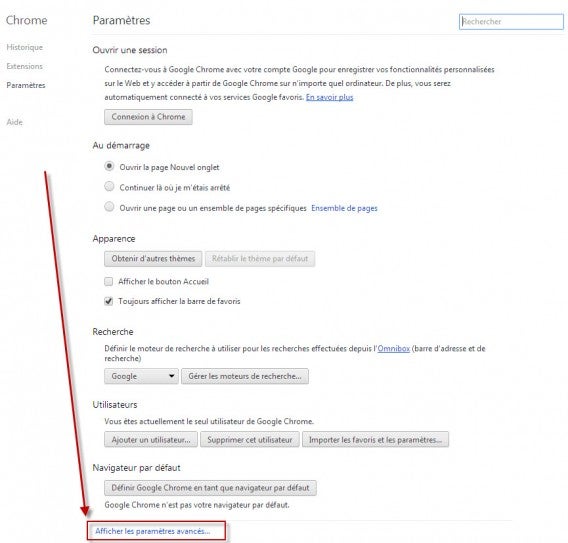 Chrome tuto 2 - Afficher les paramères avancés...