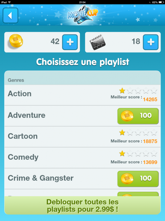 MovieCup - choix d'une playlist