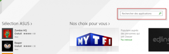 Recherche interne Windows Store