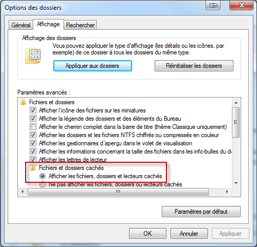 Windows 7 Elements masqués