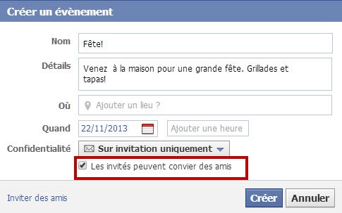 Créer des événements sur Facebook amis - inviter ou pas les amis de vos amis