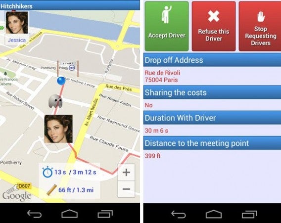 Interface direct covoiturage
