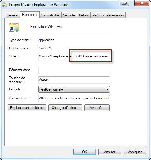 Cible Explorateur Windows