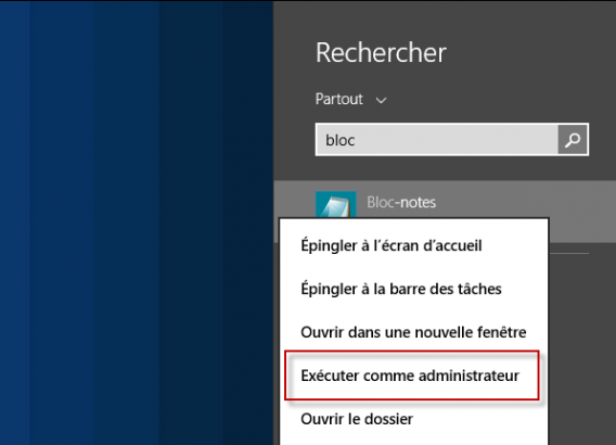 Ouvrir le Bloc-Notes en mode Admin