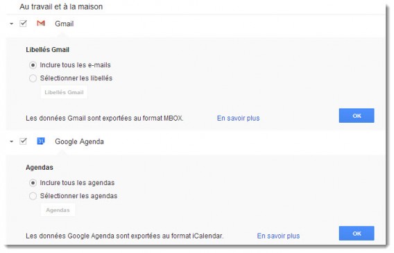 Gmail et Google Agenda libellés