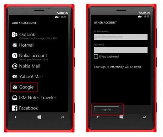 Add Google Windows Phone