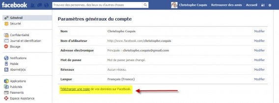 Comment télécharger une copie de sauvegarde de son compte facebook