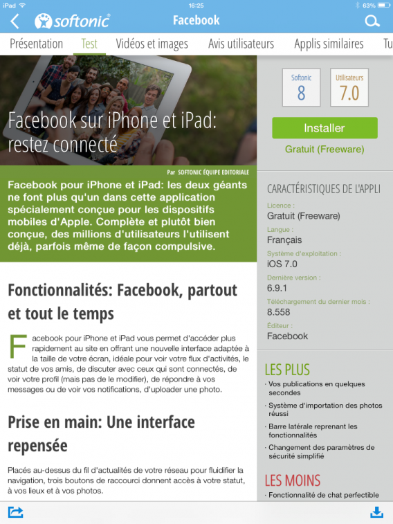 Fiche Facebook - Softonic App
