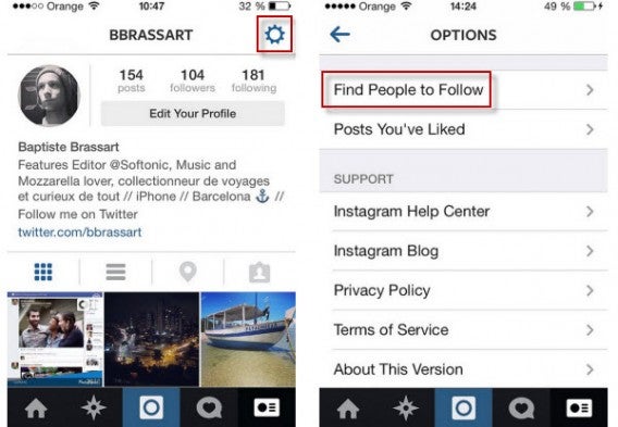 Instagram Find people to follow