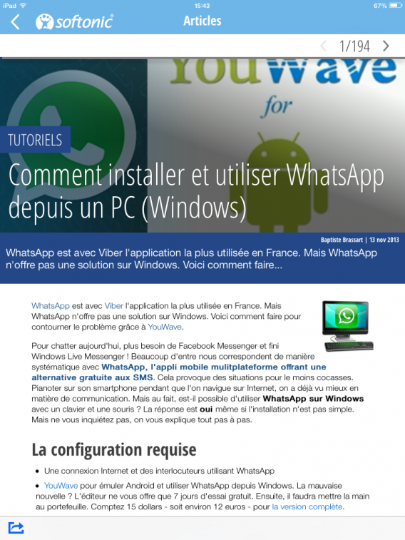Softonic application: exemple article