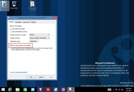 Afficher applications modernes barre des tâches