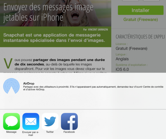 Application Softonic - partage réseaux sociaux