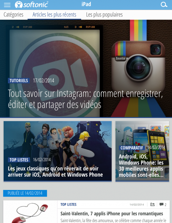 Application Softonic : article Instagram