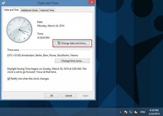 Change date and time Windows