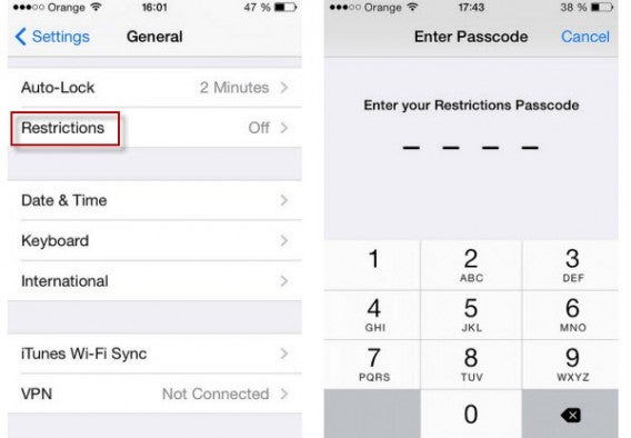 Restrictions liées aux services de l'iPhone
