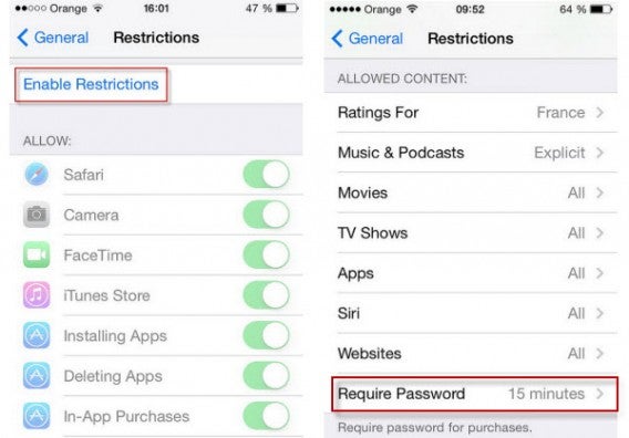 Activer les restrictions liées aux services de l'iPhone