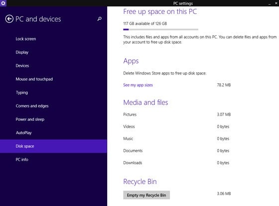 Espace disque disponible depuis les Paramètres