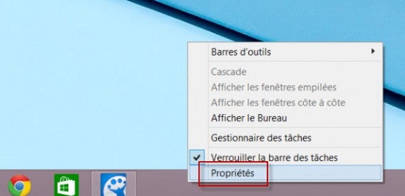 Propriétés de la barre des tâches