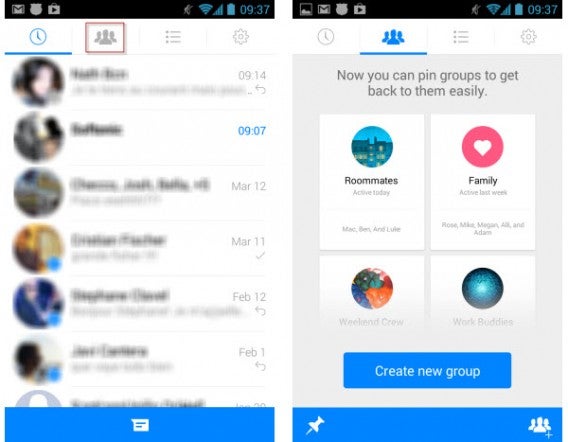 Onglet Groupes Facebook Messenger
