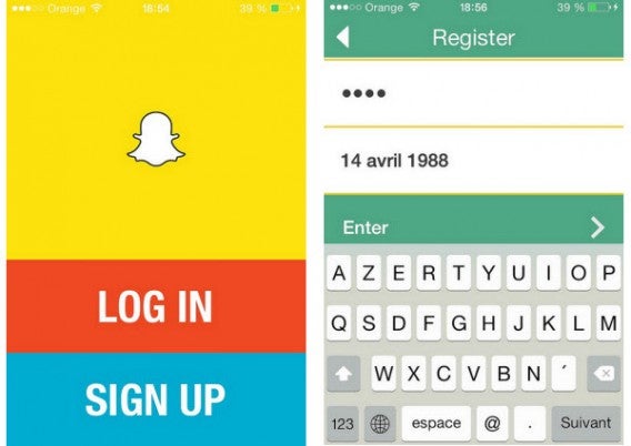 Inscription à Snapchat
