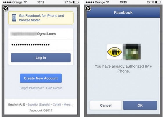 Connexion Facebook IM+