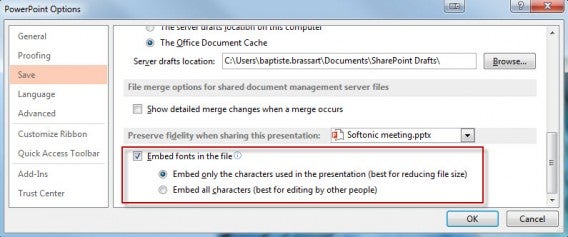 Embed fonts Embed fonts