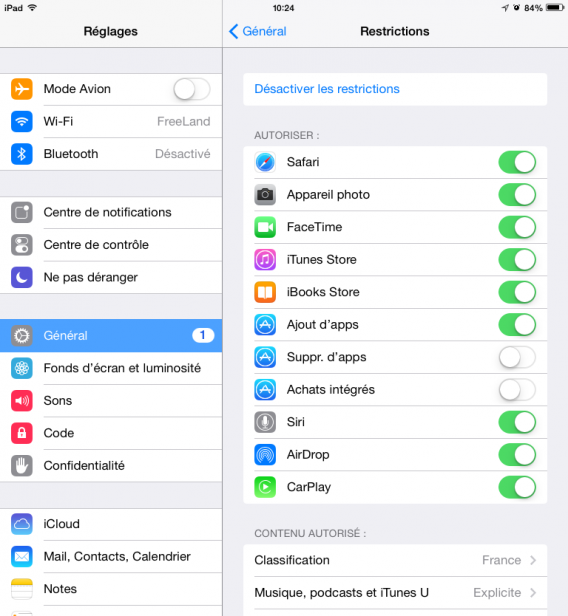 iPad - contrôle parental Suppr apps