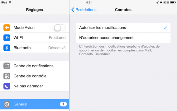 iPad - contrôle parental changement compte