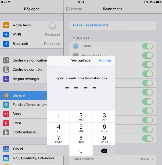 iPad - contrôle parental - code de verrouillage