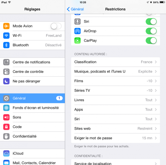 iPad - contrôle parental  contenu autorisé