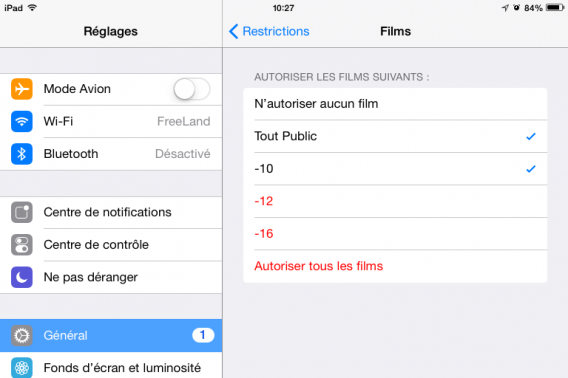iPad - contrôle parental contrôle film