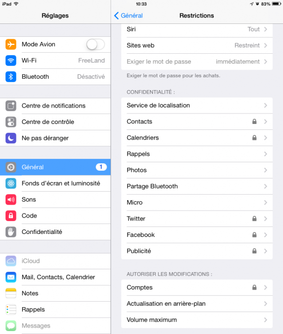 iPad - contrôle parental ok