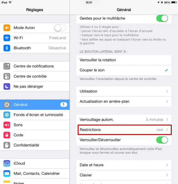 iPad - contrôle parental - restrictions