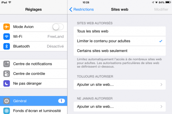 iPad - contrôle parental - site web
