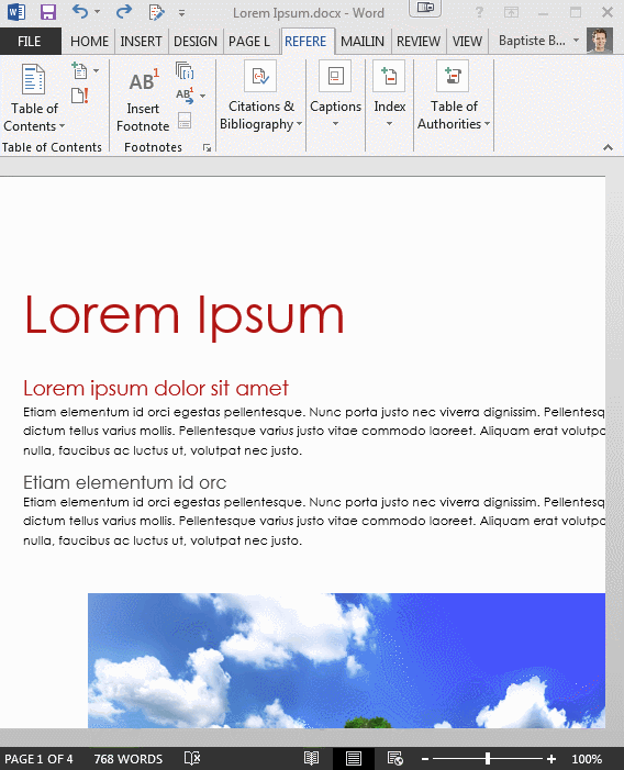 Add table of contents Word Add table of contents Word