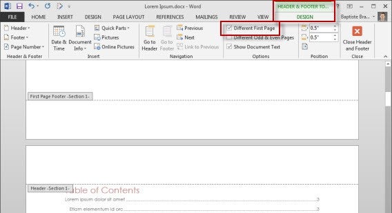 Different first page