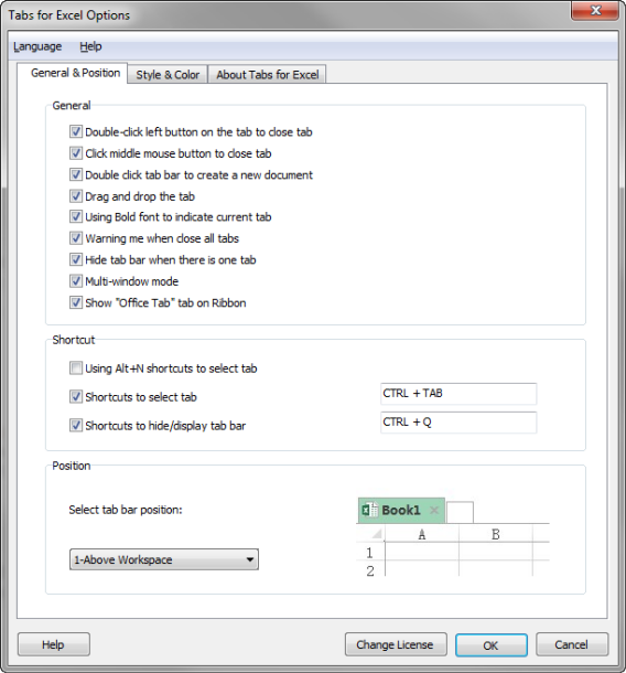 Office Tabs options Office Tabs options
