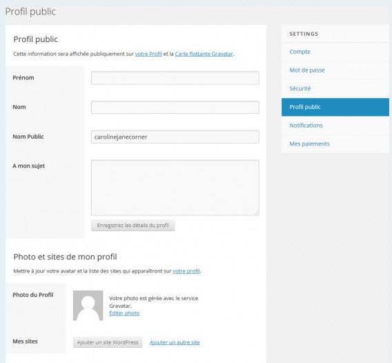 WP éditer son profil